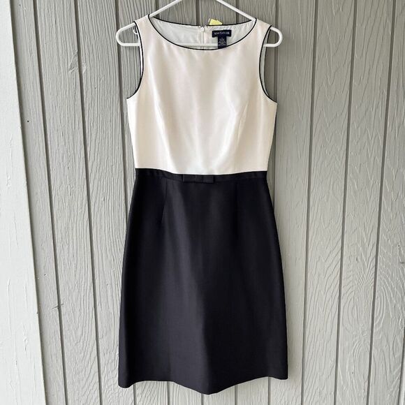 Ann Taylor Black & White 100% Silk Fit & Flare Dress, Size S, Classic Chic - Picture 1 of 10